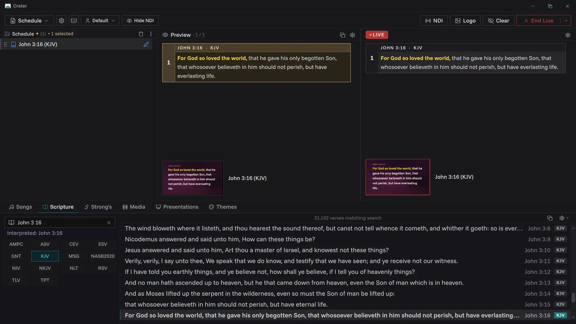 Scripture search results for John 3 16